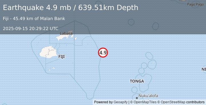 Earthquake Fiji region (4.9 mb) (2025-09-15 20:29:22 UTC)