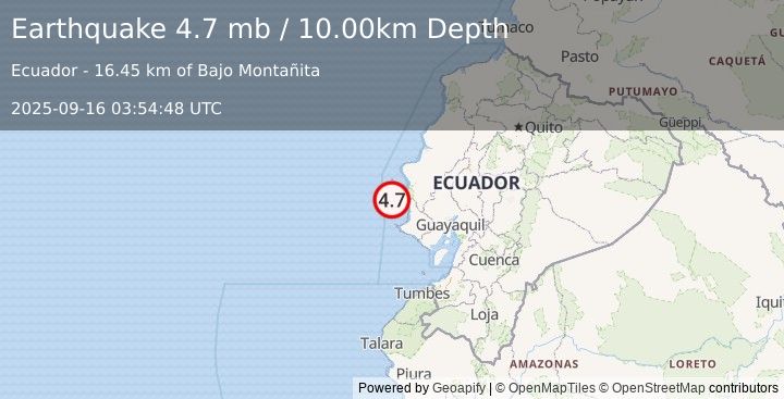 Earthquake 59 km NNW of Salinas, Ecuador (4.7 mb) (2025-09-16 03:54:48 UTC)