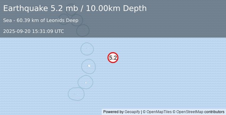 Earthquake South Sandwich Islands region (5.2 mb) (2025-09-20 15:31:09 UTC)