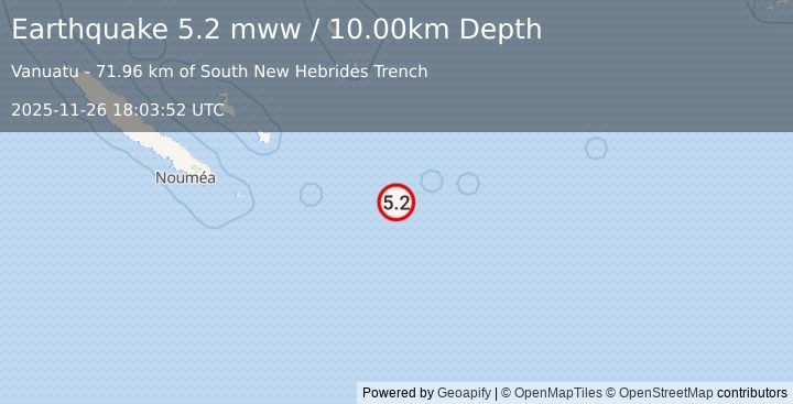 Earthquake southeast of the Loyalty Islands (5.2 mww) (2025-11-26 18:03:52 UTC)