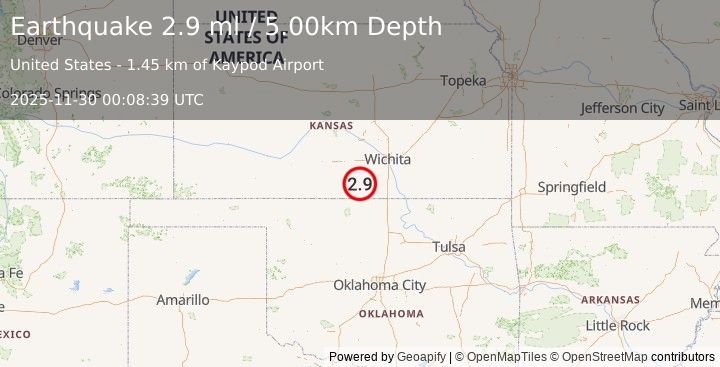 Earthquake 5 km WSW of Danville, Kansas (2.9 ml) (2025-11-30 00:08:39 UTC)