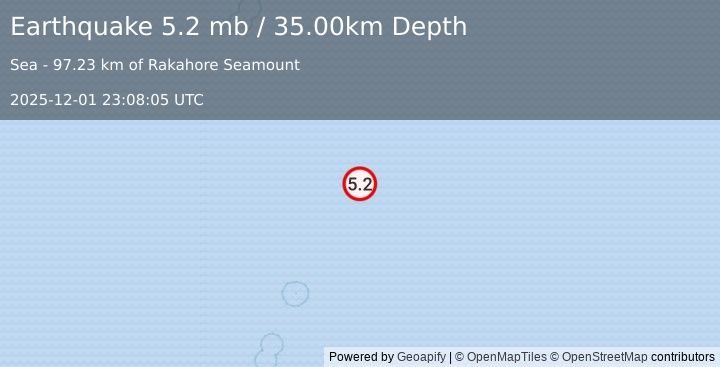 Earthquake Kermadec Islands region (5.2 mb) (2025-12-01 23:08:05 UTC)