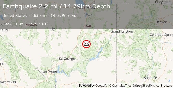 Earthquake 19 km ENE of Antimony, Utah (2.2 ml) (2024-11-05 21:57:13 UTC)