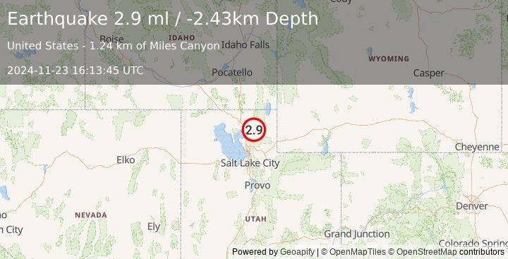 Earthquake 3 km E of Avon, Utah (2.9 ml) (2024-11-23 16:13:45 UTC)