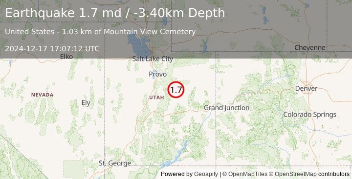 Earthquake 1 km NE of Helper, Utah (1.7 md) (2024-12-17 17:07:12 UTC)