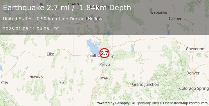 Earthquake 16 km S of Morgan, Utah (2.7 ml) (2025-01-06 11:04:05 UTC)