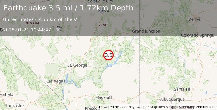 Earthquake 26 km SSE of Boulder Town, Utah (3.5 ml) (2025-01-21 10:44:47 UTC)