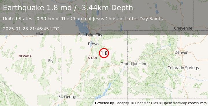 Earthquake 1 km NE of Helper, Utah (1.8 md) (2025-01-23 21:46:45 UTC)