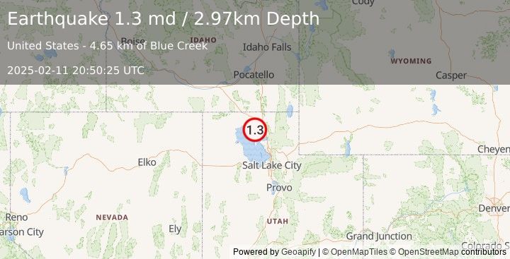 Earthquake 14 km SW of Thatcher, Utah (1.3 md) (2025-02-11 20:50:25 UTC)