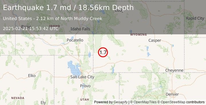 Earthquake 14 km SW of La Barge, Wyoming (1.7 md) (2025-02-21 15:53:42 UTC)