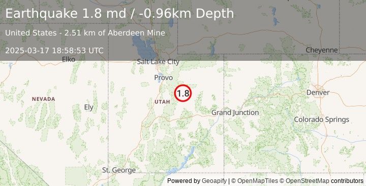 Earthquake 2 km NNW of Kenilworth, Utah (1.8 md) (2025-03-17 18:58:53 UTC)