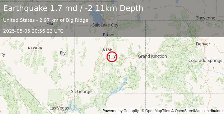 Earthquake 17 km NW of Emery, Utah (1.7 md) (2025-05-05 20:56:23 UTC)