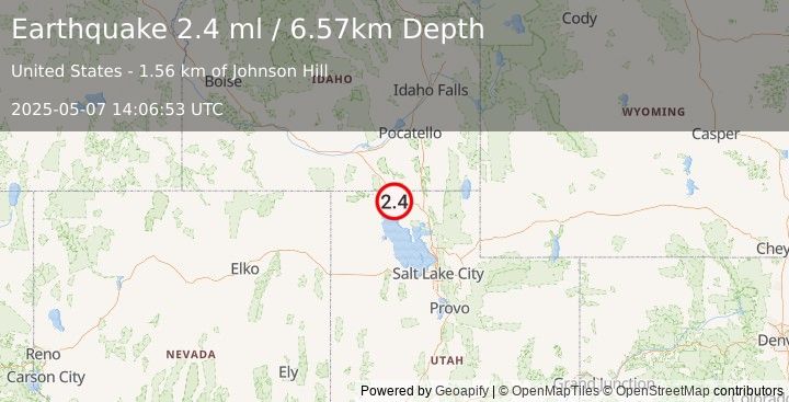 Earthquake 13 km SSW of Snowville, Utah (2.4 ml) (2025-05-07 14:06:53 UTC)
