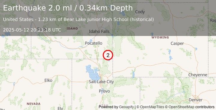 Earthquake 1 km SSE of Paris, Idaho (2.0 ml) (2025-05-12 20:23:18 UTC)