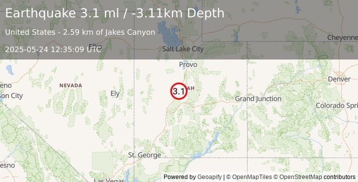 Earthquake 9 km NNE of Scipio, Utah (3.1 ml) (2025-05-24 12:35:09 UTC)