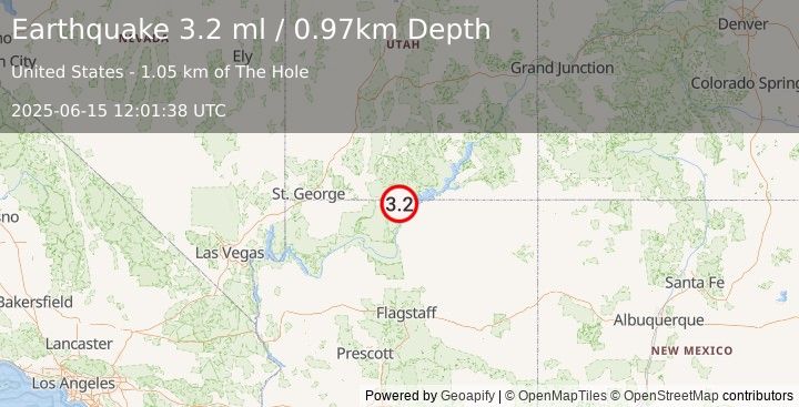 Earthquake 18 km SW of Big Water, Utah (3.2 ml) (2025-06-15 12:01:38 UTC)