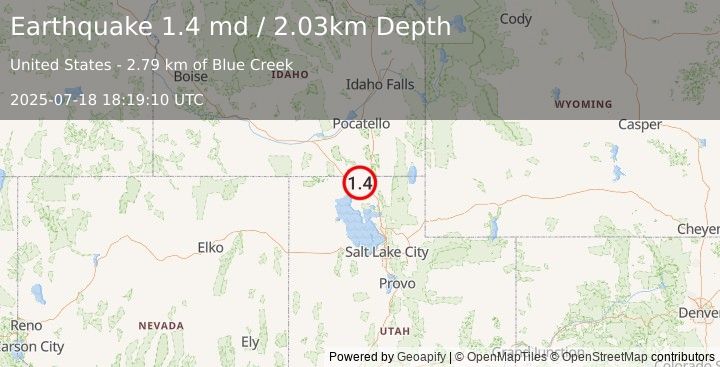 Earthquake 9 km NNW of Howell, Utah (1.4 md) (2025-07-18 18:19:10 UTC)