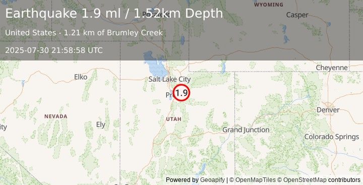 Earthquake 9 km W of Independence, Utah (1.9 ml) (2025-07-30 21:58:58 UTC)