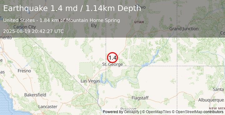 Earthquake 7 km NNE of Central, Utah (1.4 md) (2025-08-19 20:42:27 UTC)