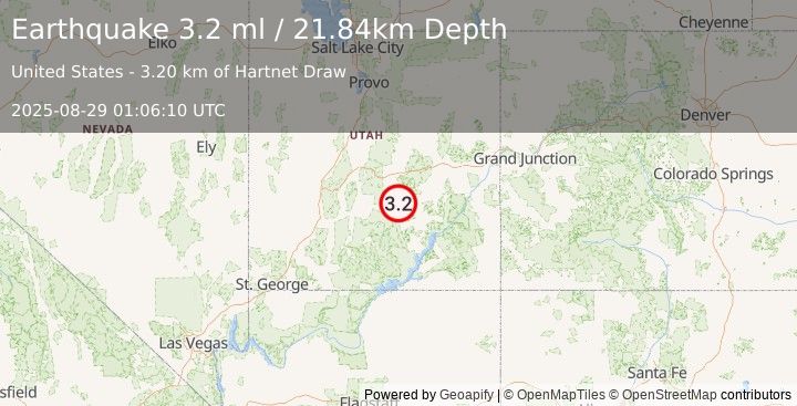 Earthquake 31 km ENE of Torrey, Utah (3.2 ml) (2025-08-29 01:06:10 UTC)