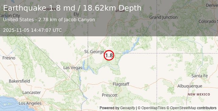 Earthquake 8 km S of Fredonia, Arizona (1.8 md) (2025-11-05 14:47:07 UTC)