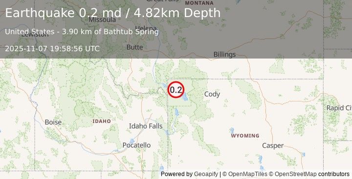 Earthquake 33 km E of West Yellowstone, Montana (0.2 md) (2025-11-07 19:58:56 UTC)