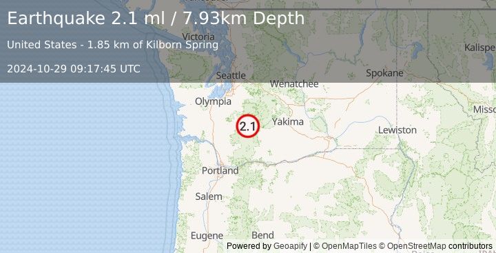 Earthquake 15 km SW of Packwood, Washington (2.1 ml) (2024-10-29 09:17:45 UTC)