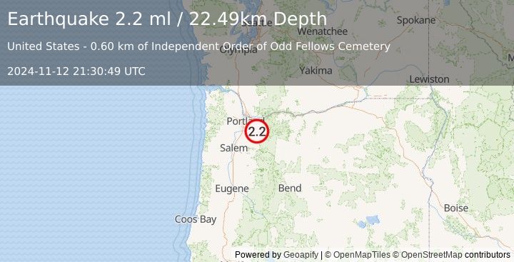 Earthquake 1 km NNE of Estacada, Oregon (2.2 ml) (2024-11-12 21:30:49 UTC)