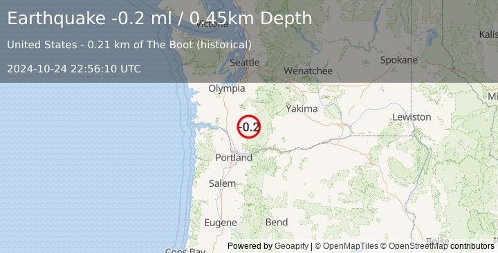 Earthquake 38 km NNE of Amboy, Washington (-0.2 ml) (2024-10-24 22:56:10 UTC)