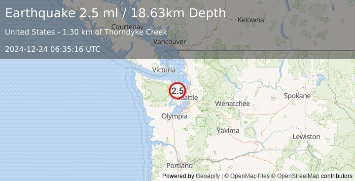 Earthquake 7 km W of Lofall, Washington (2.5 ml) (2024-12-24 06:35:16 UTC)