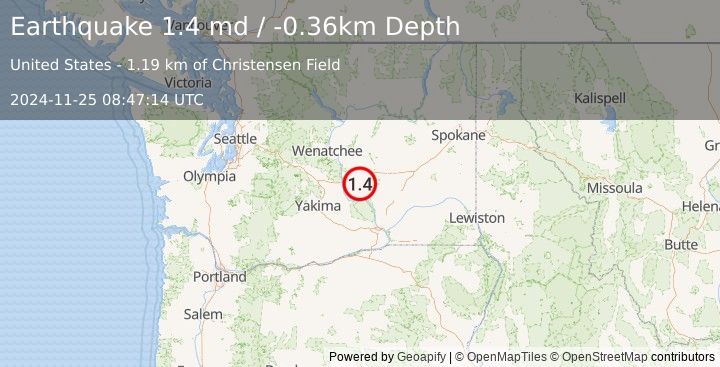 Earthquake 4 km NE of Royal City, Washington (1.4 md) (2024-11-25 08:47:14 UTC)