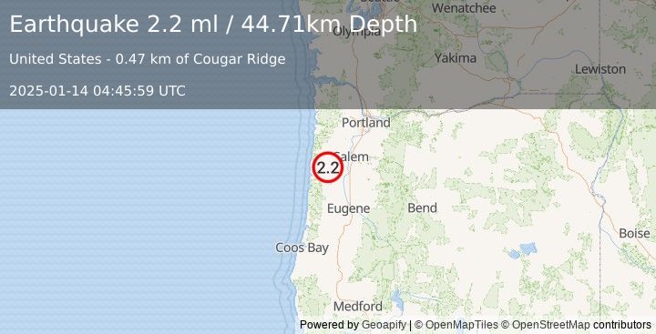 Earthquake 13 km N of Summit, Oregon (2.2 ml) (2025-01-14 04:45:59 UTC)