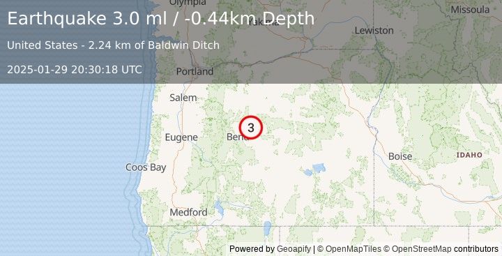 Earthquake 7 km SW of Prineville, Oregon (3.0 ml) (2025-01-29 20:30:18 UTC)