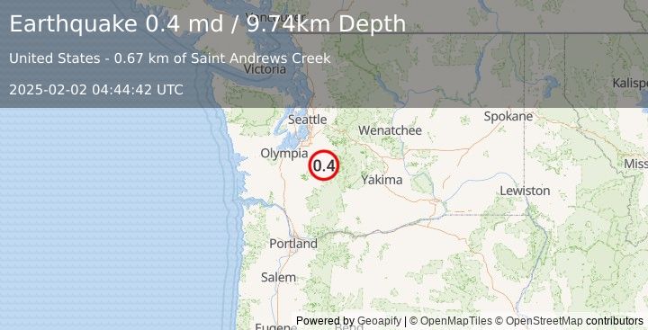 Earthquake 12 km NE of Ashford, Washington (0.4 md) (2025-02-02 04:44:42 UTC)