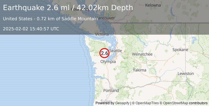 Earthquake 8 km NNW of Hoodsport, Washington (2.6 ml) (2025-02-02 15:40:57 UTC)