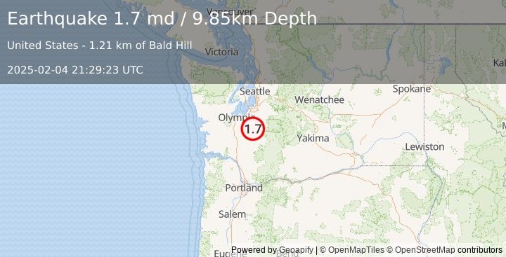 Earthquake 6 km WSW of La Grande, Washington (1.7 md) (2025-02-04 21:29:23 UTC)