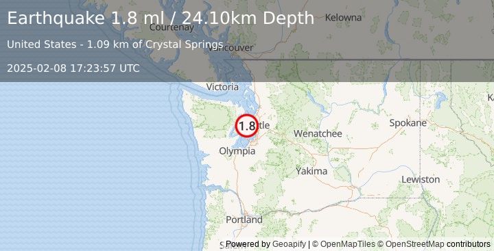 Earthquake 1 km NE of Enetai, Washington (1.8 ml) (2025-02-08 17:23:57 UTC)