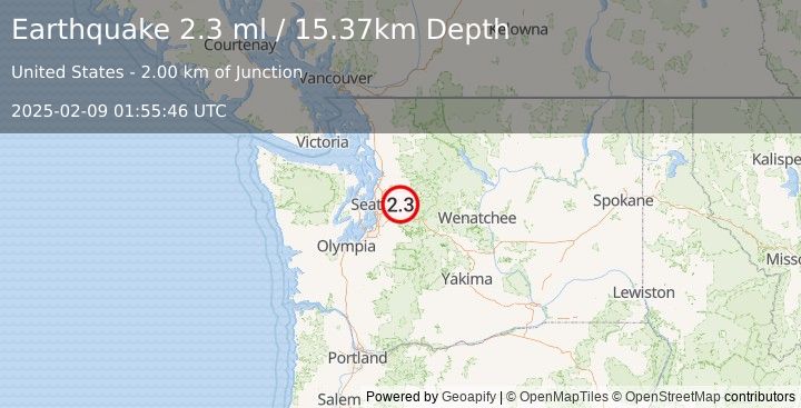 Earthquake 6 km NE of Fall City, Washington (2.3 ml) (2025-02-09 01:55:46 UTC)