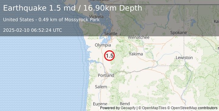 Earthquake 5 km ESE of Mossyrock, Washington (1.5 md) (2025-02-10 06:52:24 UTC)