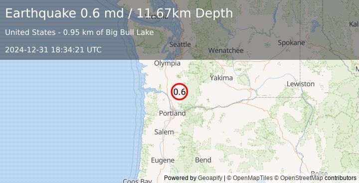 Earthquake 30 km NNE of Amboy, Washington (0.6 md) (2024-12-31 18:34:21 UTC)