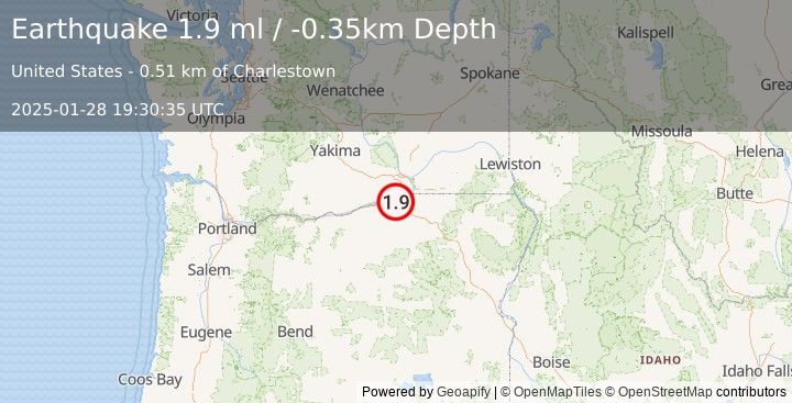 Earthquake 4 km SE of Umatilla, Oregon (1.9 ml) (2025-01-28 19:30:35 UTC)