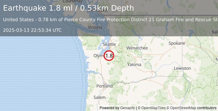 Earthquake 3 km E of Elk Plain, Washington (1.8 ml) (2025-03-13 22:53:34 UTC)