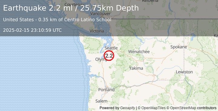 Earthquake 2 km ESE of Fircrest, Washington (2.2 ml) (2025-02-15 23:10:59 UTC)