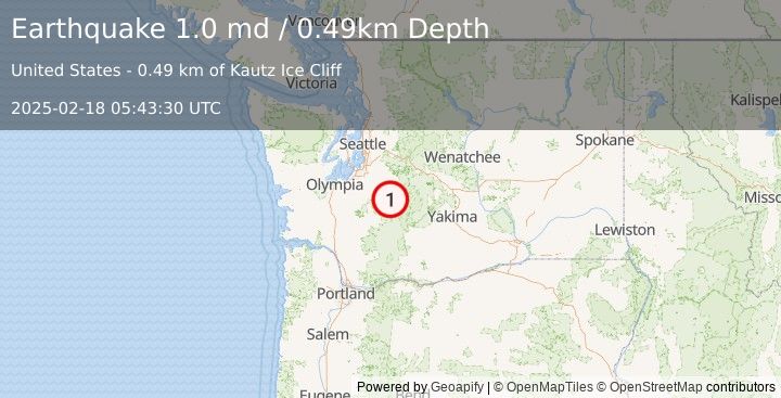 Earthquake 22 km ENE of Ashford, Washington (1.0 md) (2025-02-18 05:43:30 UTC)