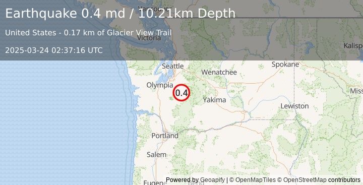 Earthquake 8 km NE of Ashford, Washington (0.4 md) (2025-03-24 02:37:16 UTC)