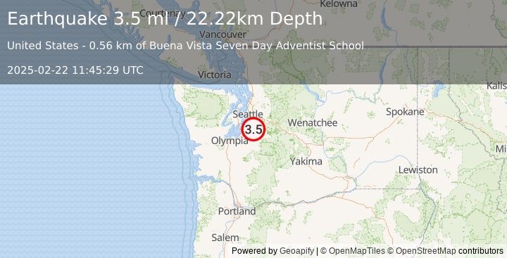 Earthquake 4 km SSE of Lea Hill, Washington (3.5 ml) (2025-02-22 11:45:29 UTC)