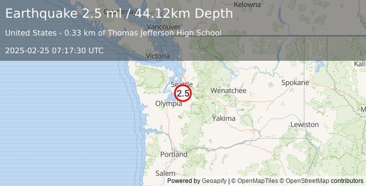 Earthquake 1 km N of Lakeland North, Washington (2.5 ml) (2025-02-25 07:17:30 UTC)