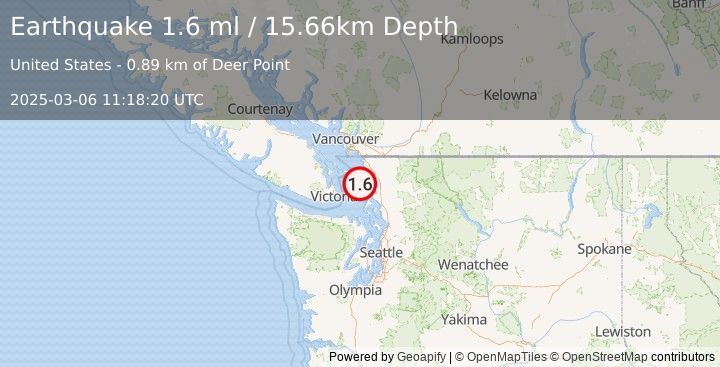 Earthquake 10 km E of Orcas, Washington (1.6 ml) (2025-03-06 11:18:20 UTC)