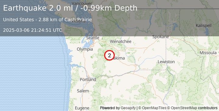 Earthquake 17 km SW of Nile, Washington (2.0 ml) (2025-03-06 21:24:51 UTC)