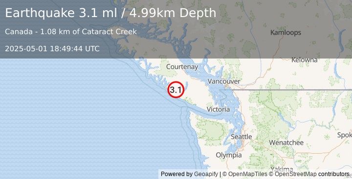 Earthquake 21 km ENE of Ucluelet, Canada (3.1 ml) (2025-05-01 18:49:44 UTC)